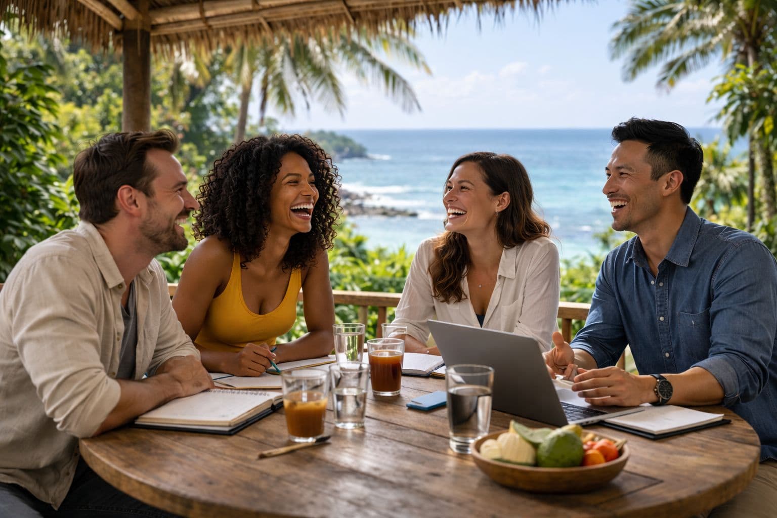 Team laughing together at an offsite